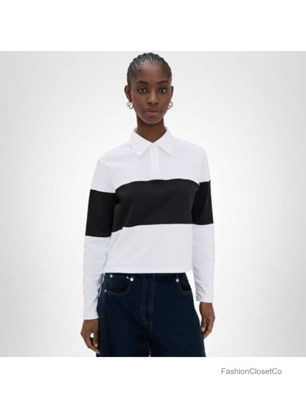 Cropped Rugby Striped Tee 100% Cotton Sleeveless Boat Neck Zipper
